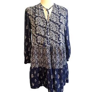 Anthropologie Maeve womens Sz Small Carlita Tiered Tunic Dress Floral Tassels